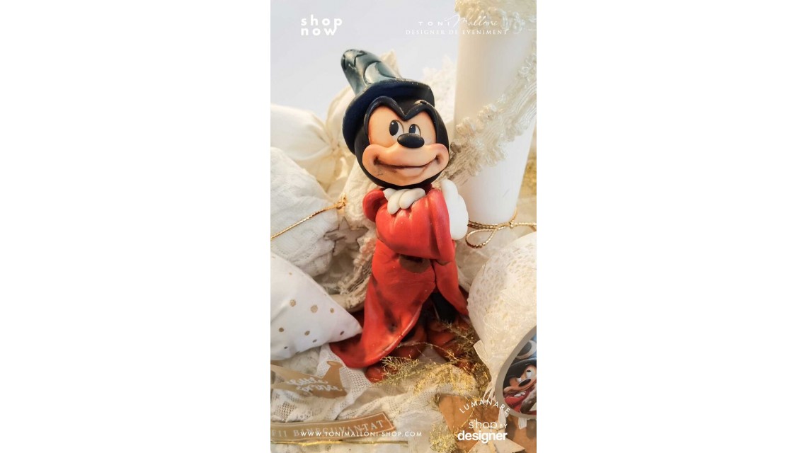 Lumanare botez Mickey Mouse Vrajitorul accesorizata cu figurina creata manual 8